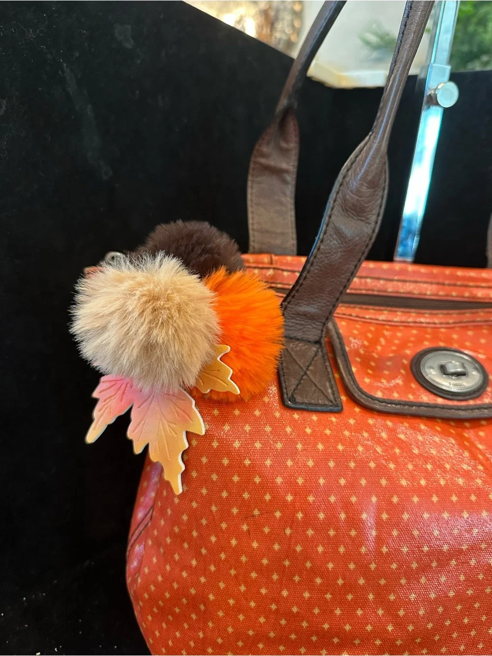 FOSSIL #075 Orange Tote Bag with Brown Handles